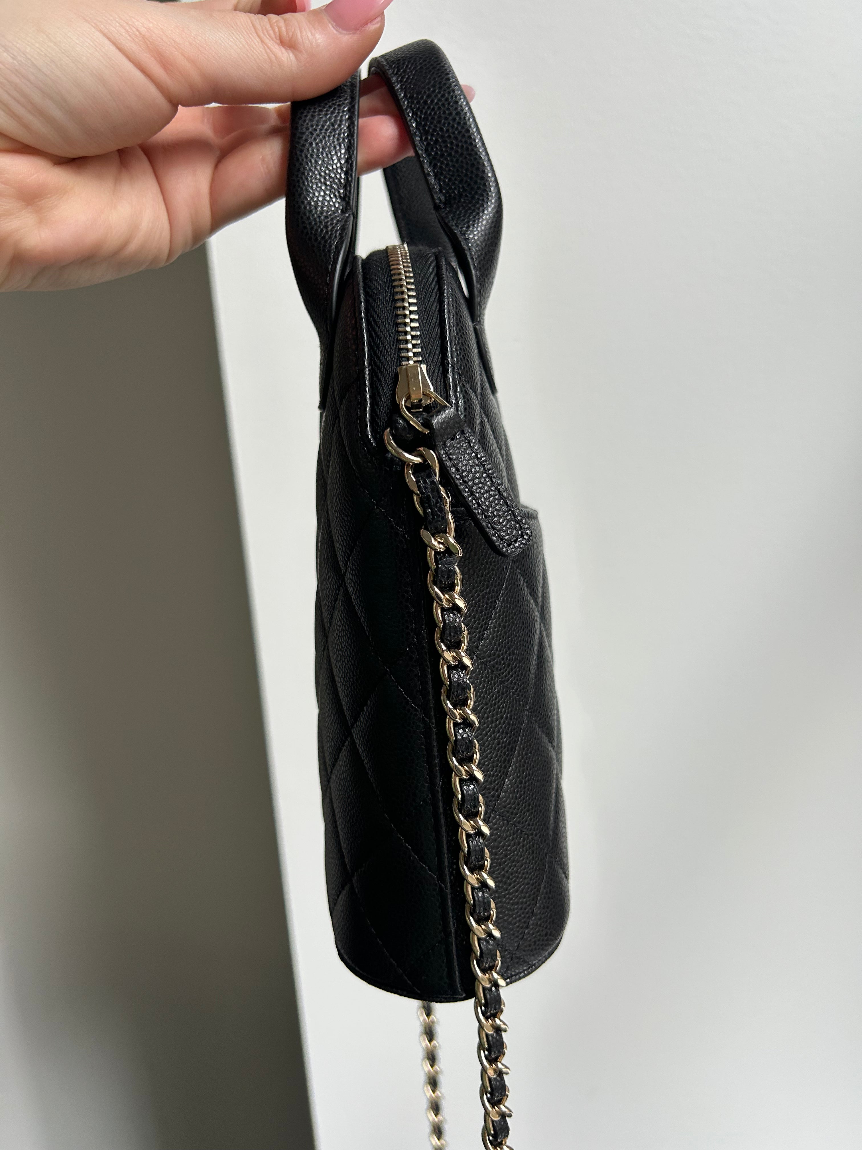Black Caviar Top Handle Clutch on a Chain