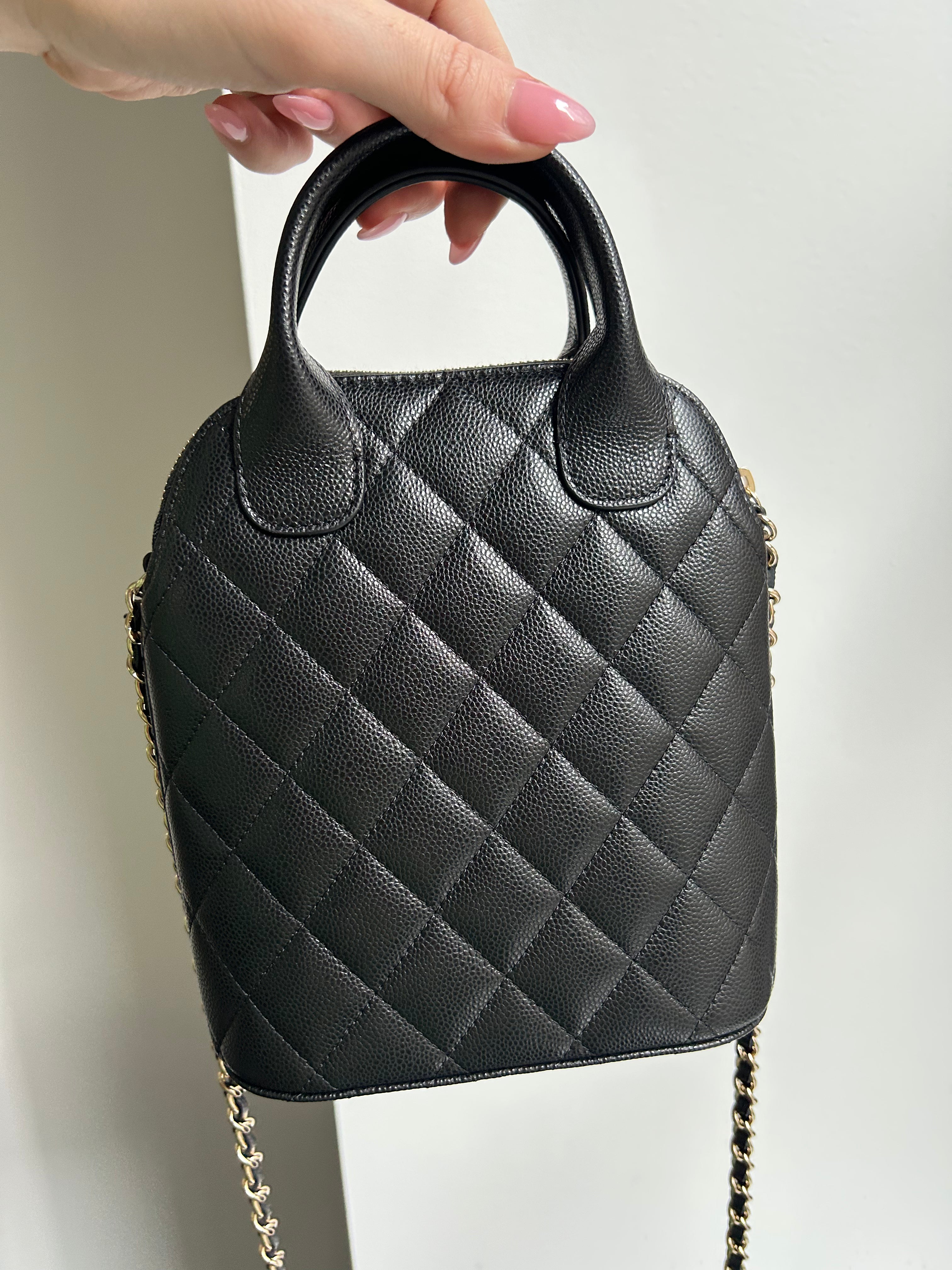 Black Caviar Top Handle Clutch on a Chain
