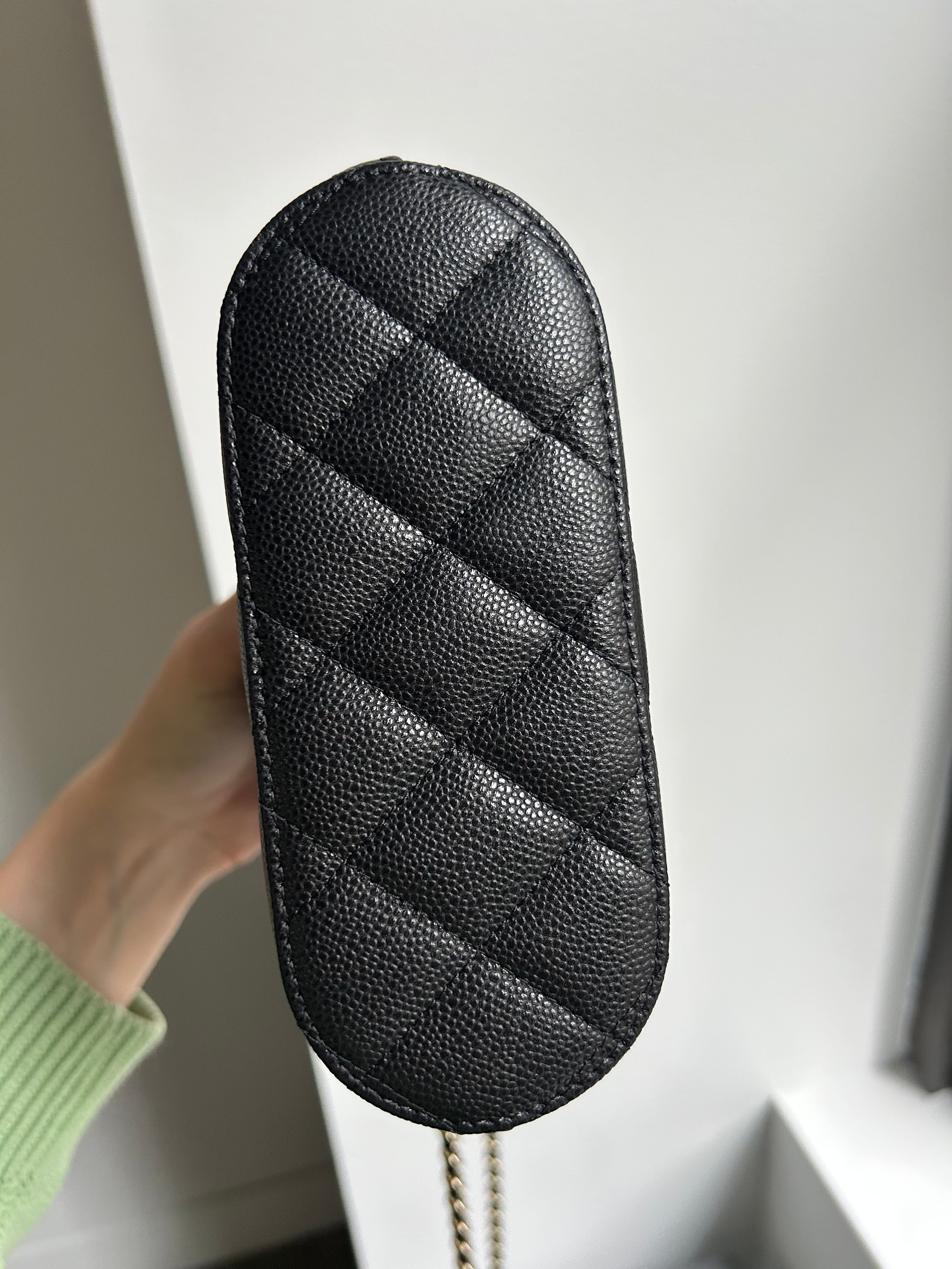 Black Caviar Top Handle Clutch on a Chain