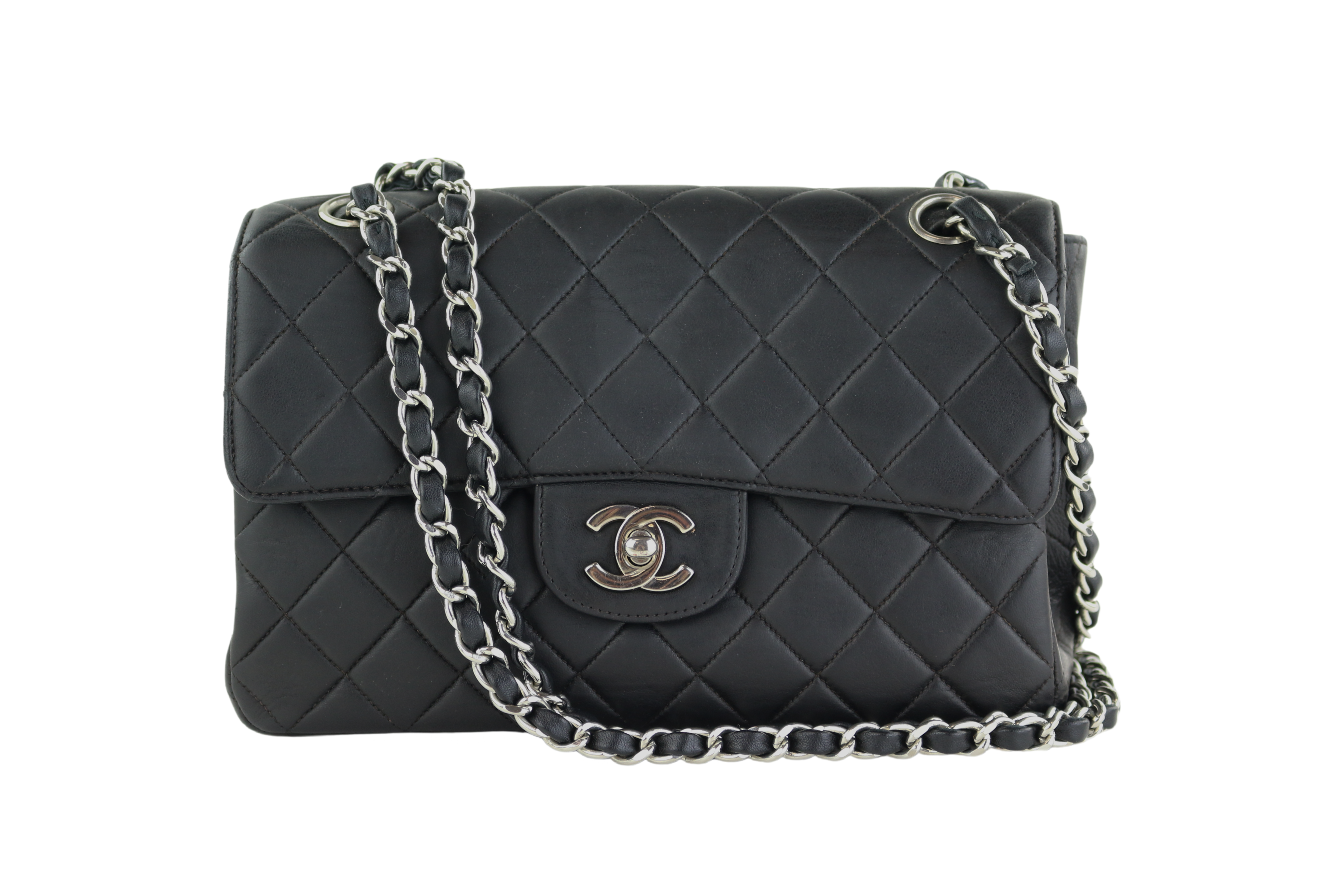 Black Lambskin Small Double Sided Flap