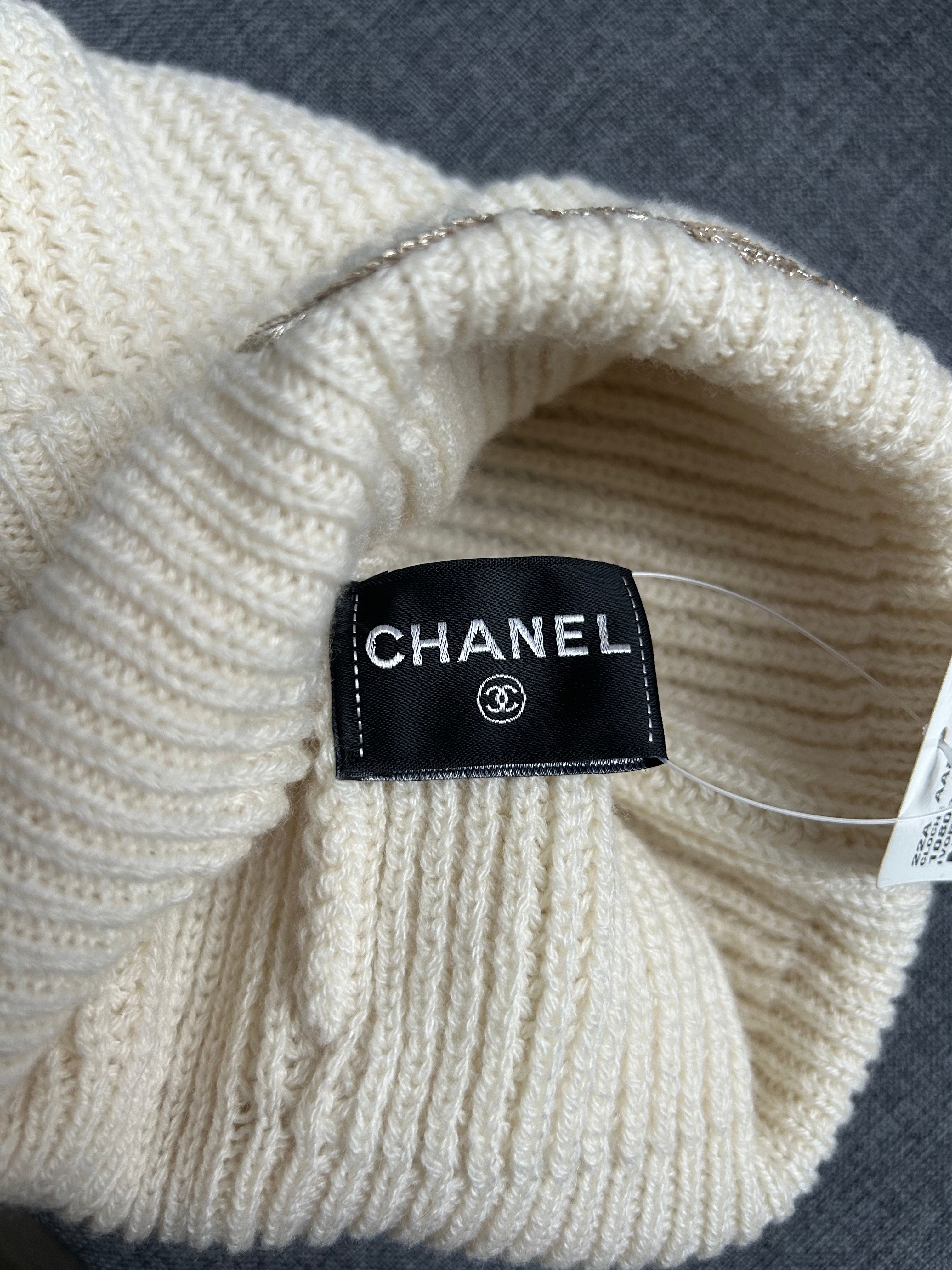 Ivory Cashmere/Sequin Beanie Knit Hat