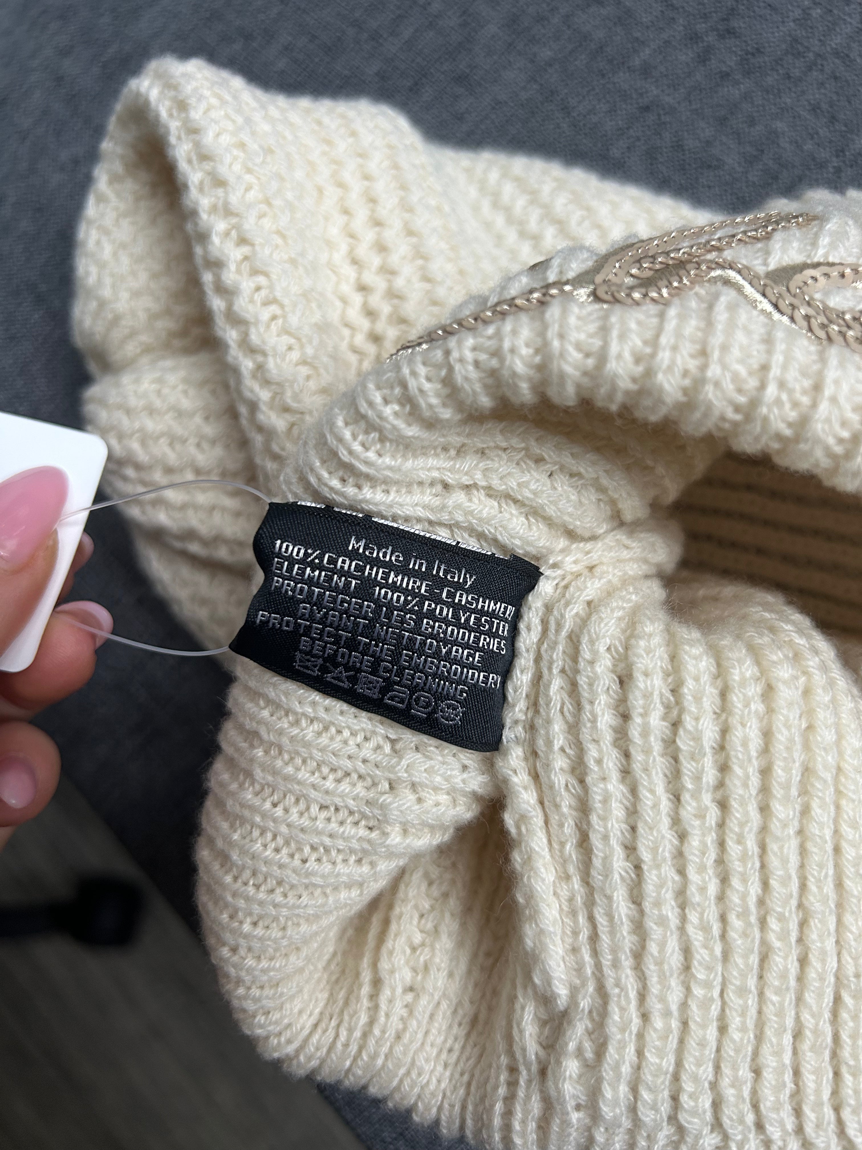 Ivory Cashmere/Sequin Beanie Knit Hat