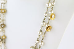 Pearl & Flower Mixed Metal Long Necklace