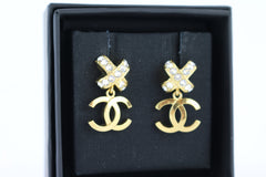 Gold/Crystal CC Drop Pendant Earrings