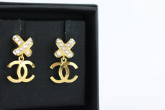 Gold/Crystal CC Drop Pendant Earrings