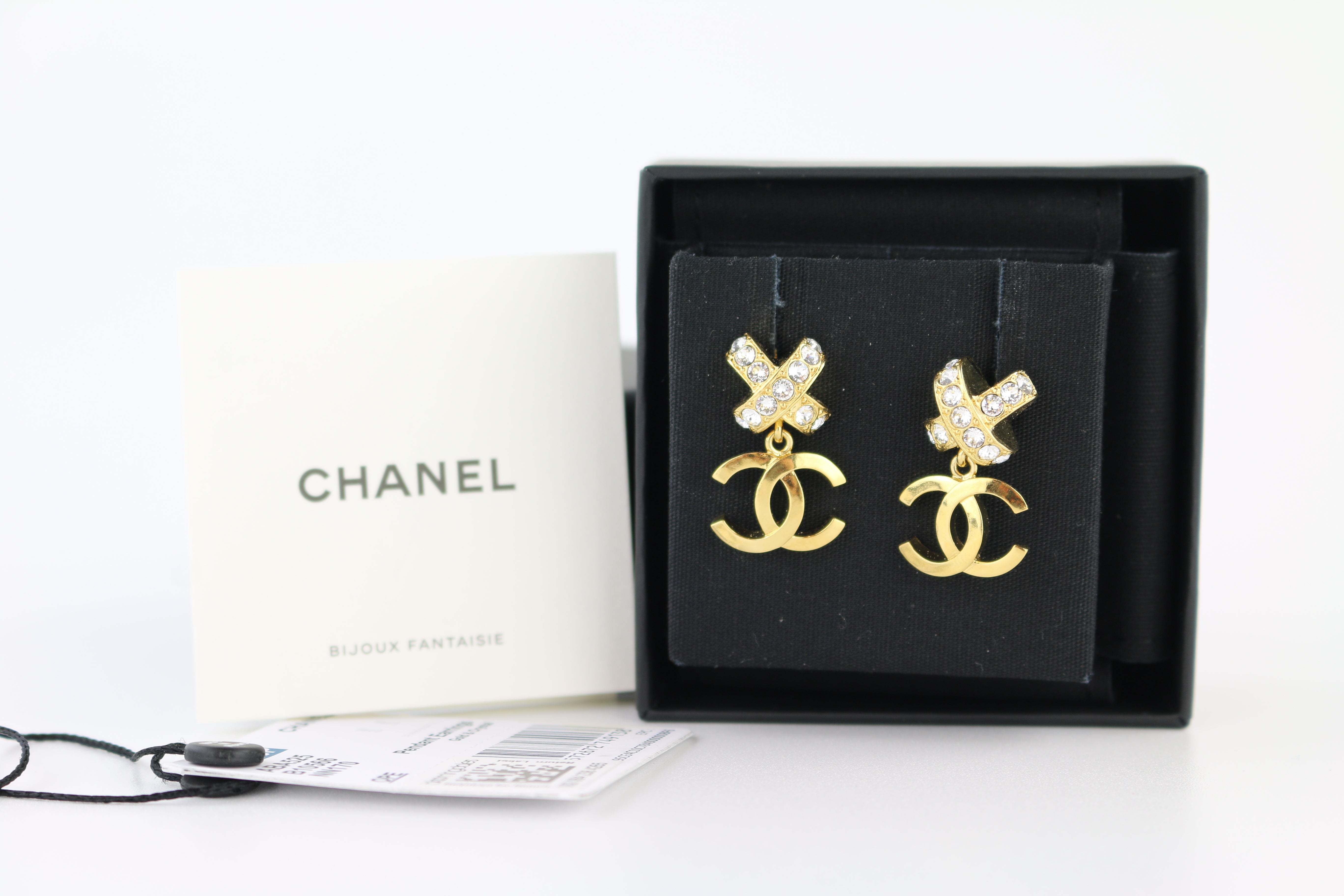 Gold/Crystal CC Drop Pendant Earrings
