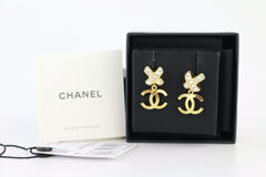 Gold/Crystal CC Drop Pendant Earrings