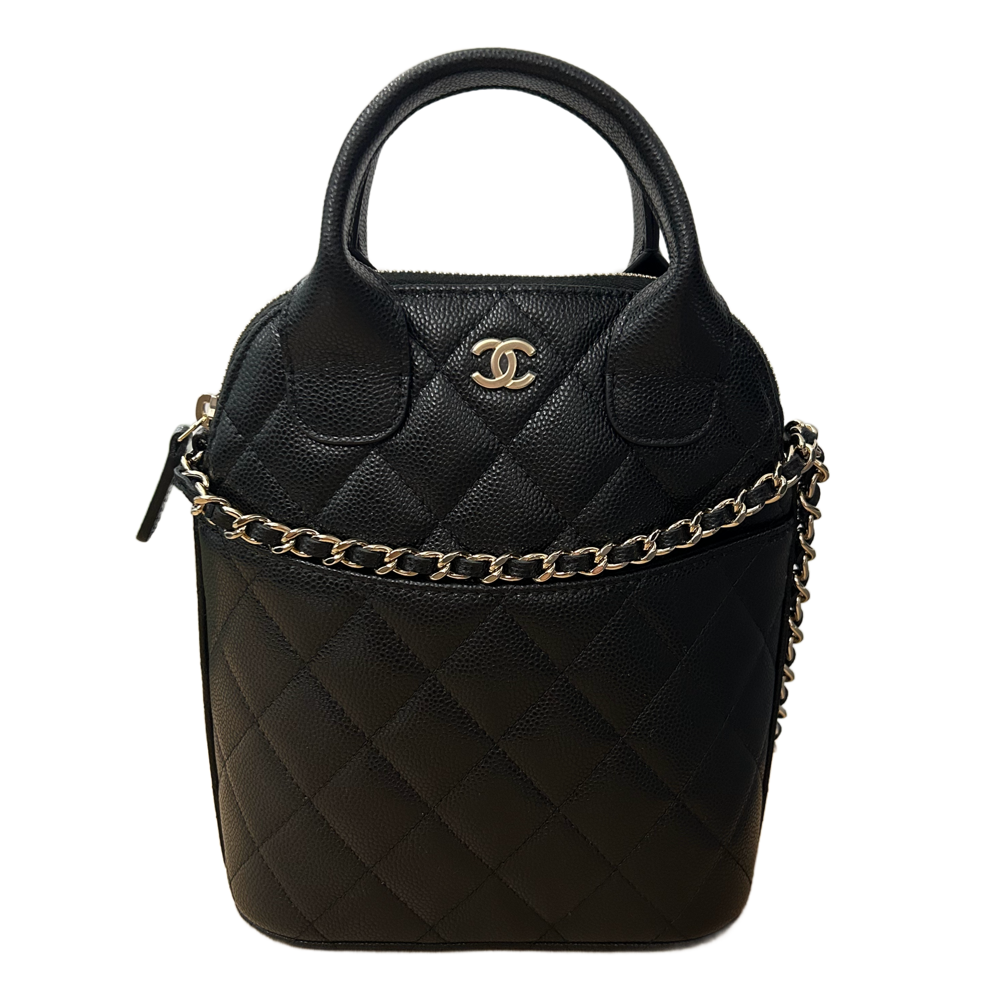 Black Caviar Top Handle Clutch on a Chain