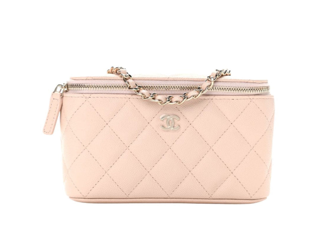 Light Beige Caviar Quilted Small Vanity Case