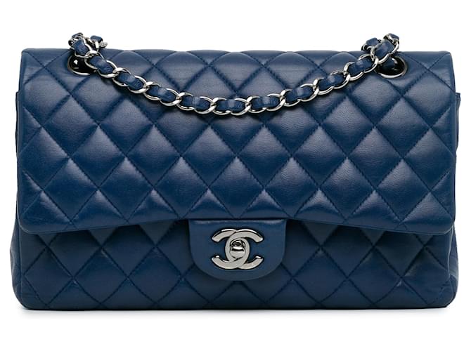 Navy Blue Lambskin Medium Classic Flap