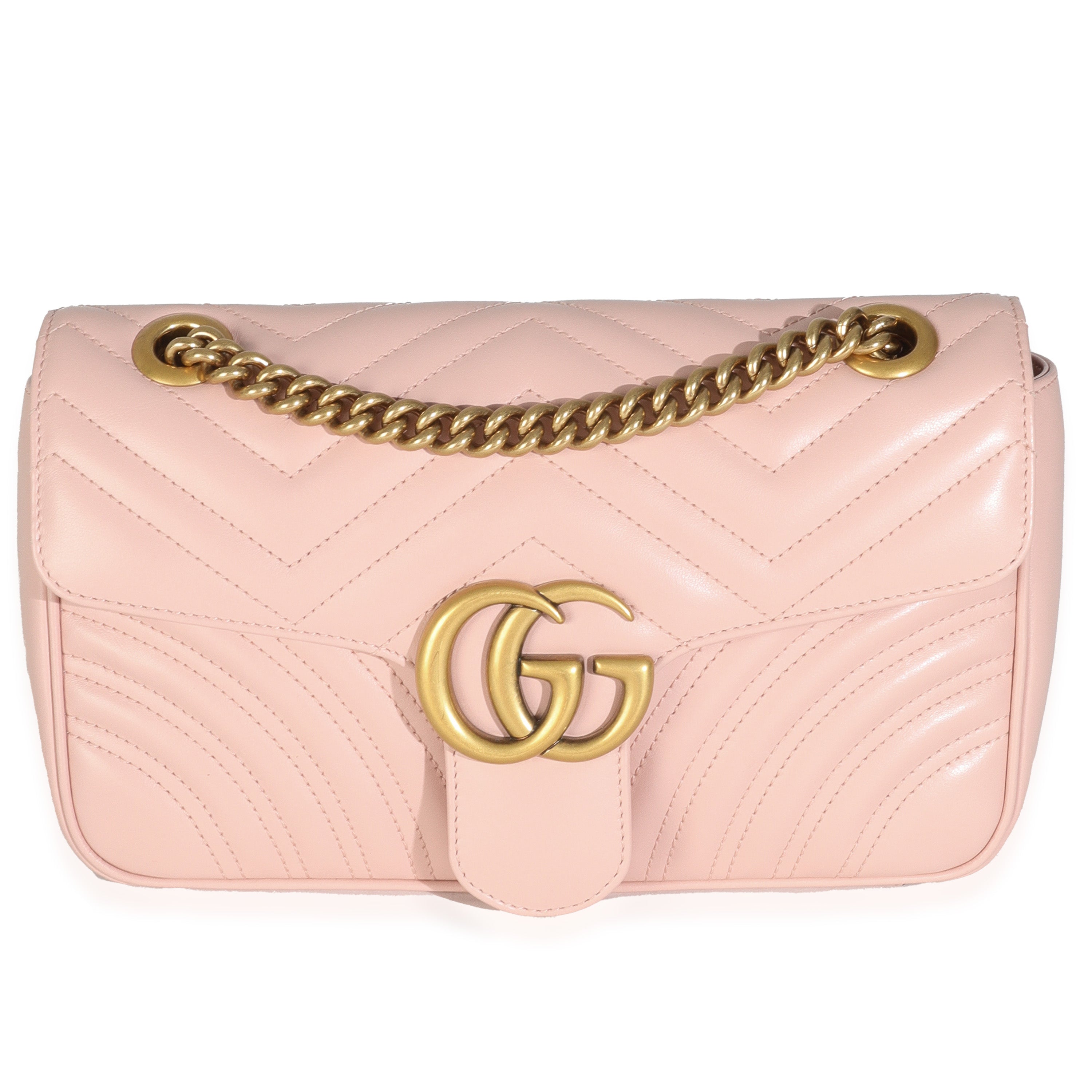 Pink Calfskin Matelasse Small GG Marmont Shoulder Bag