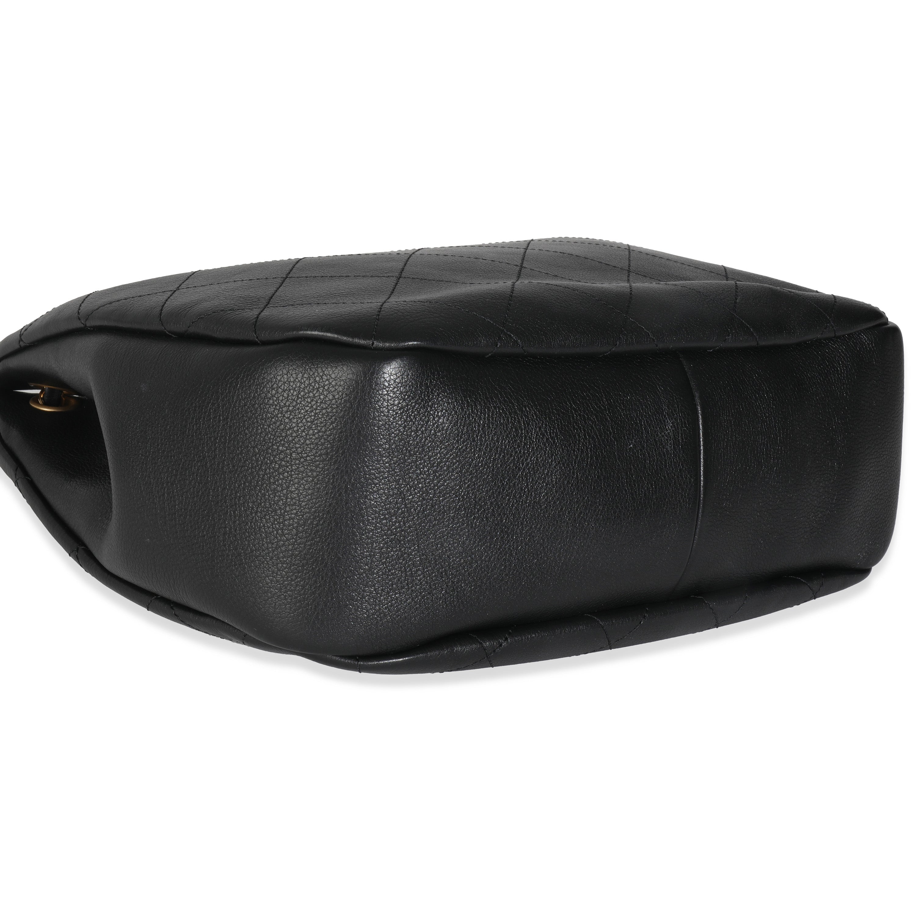Black Quilted Lambskin CC Drawstring Hobo