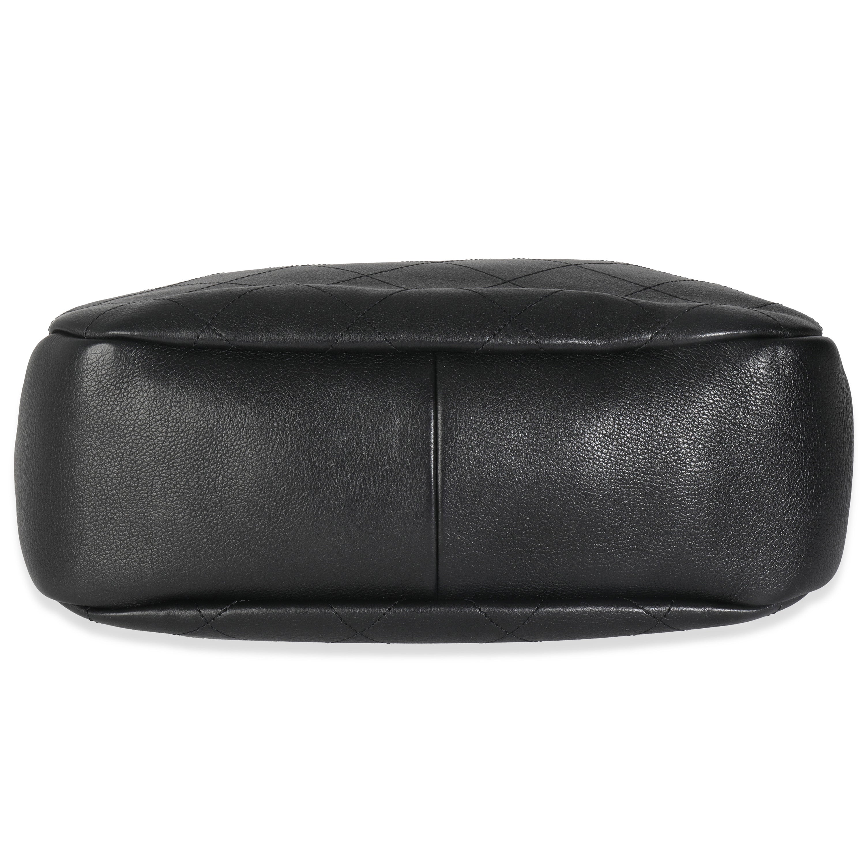 Black Quilted Lambskin CC Drawstring Hobo