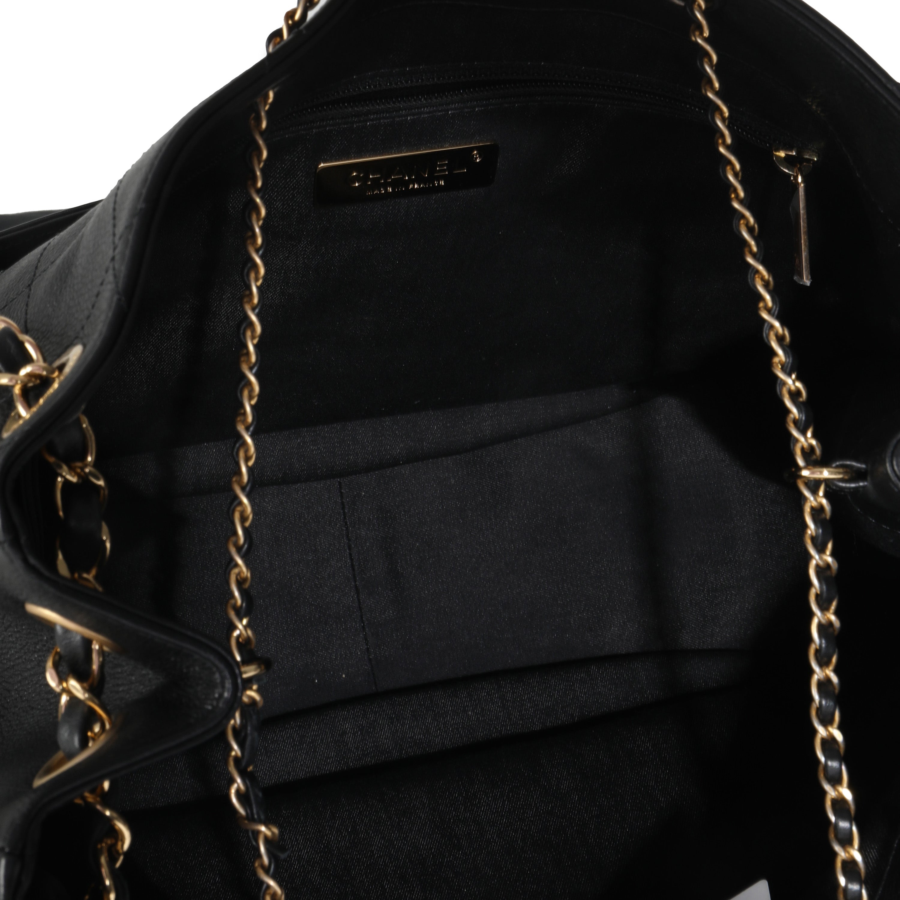 Black Quilted Lambskin CC Drawstring Hobo