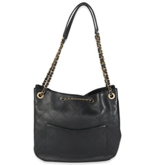 Black Quilted Lambskin CC Drawstring Hobo