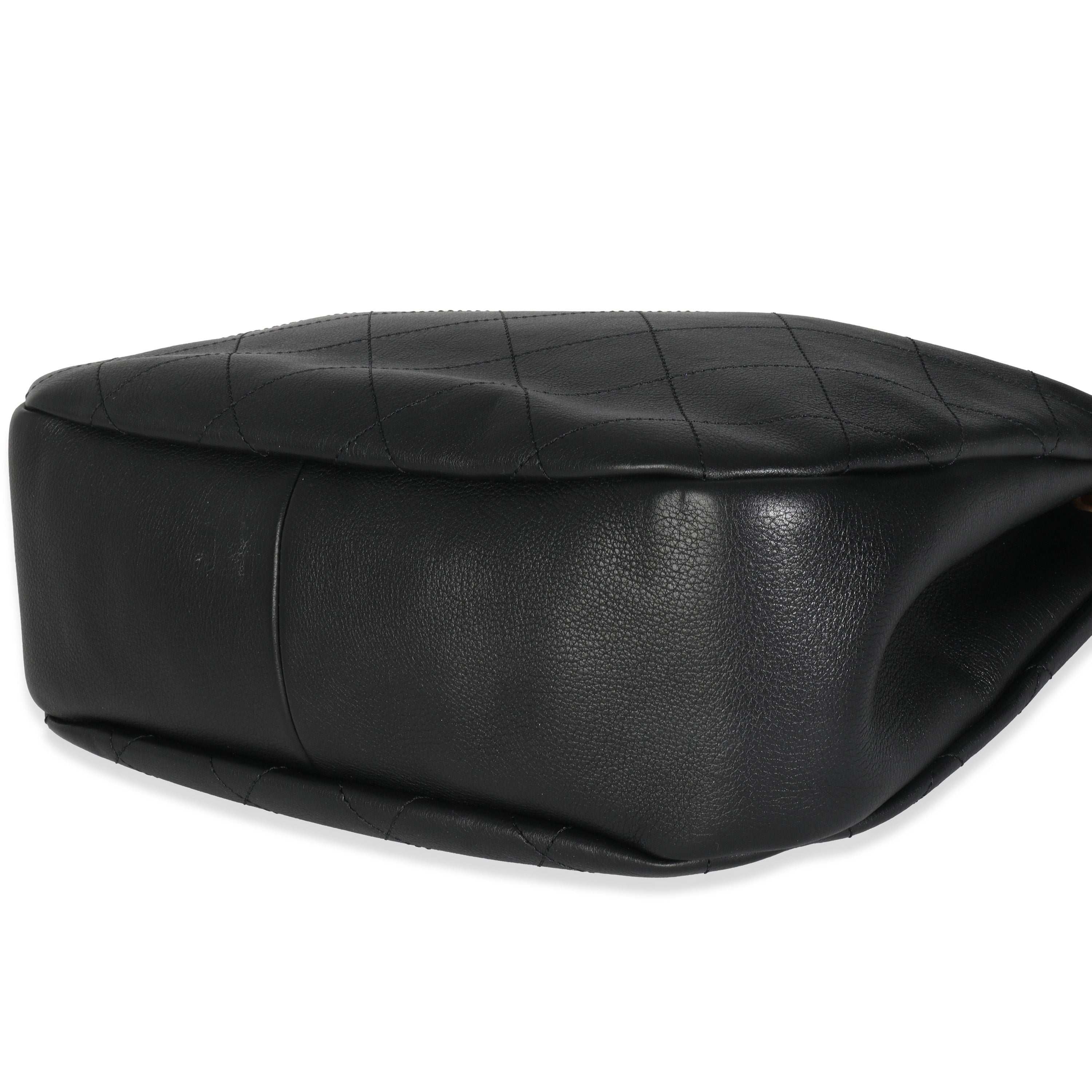 Black Quilted Lambskin CC Drawstring Hobo