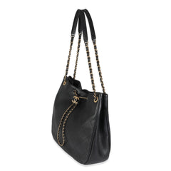 Black Quilted Lambskin CC Drawstring Hobo