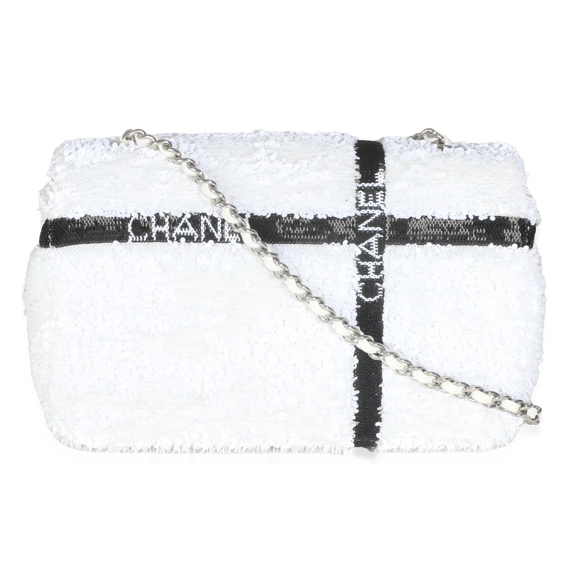 White/Black Ribbon Sequin Mini Flap