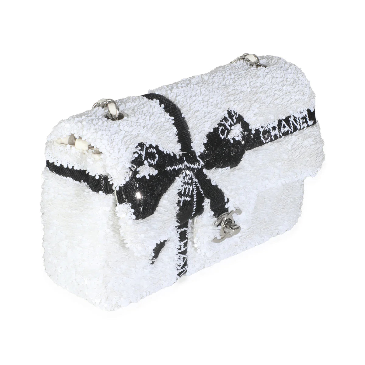 White/Black Ribbon Sequin Mini Flap
