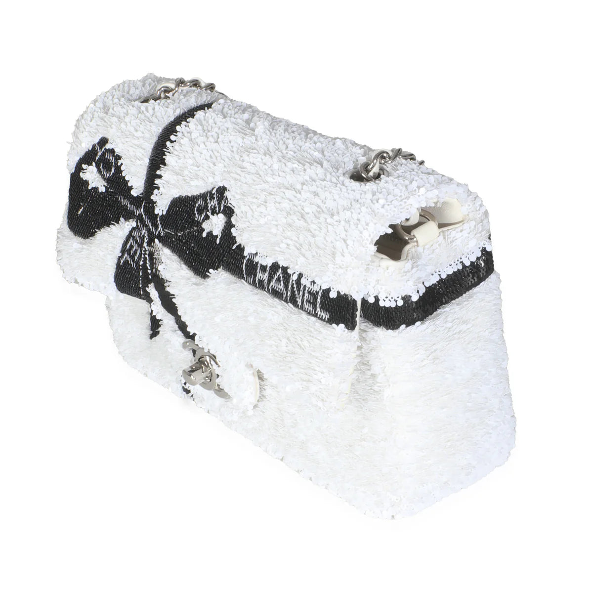 White/Black Ribbon Sequin Mini Flap