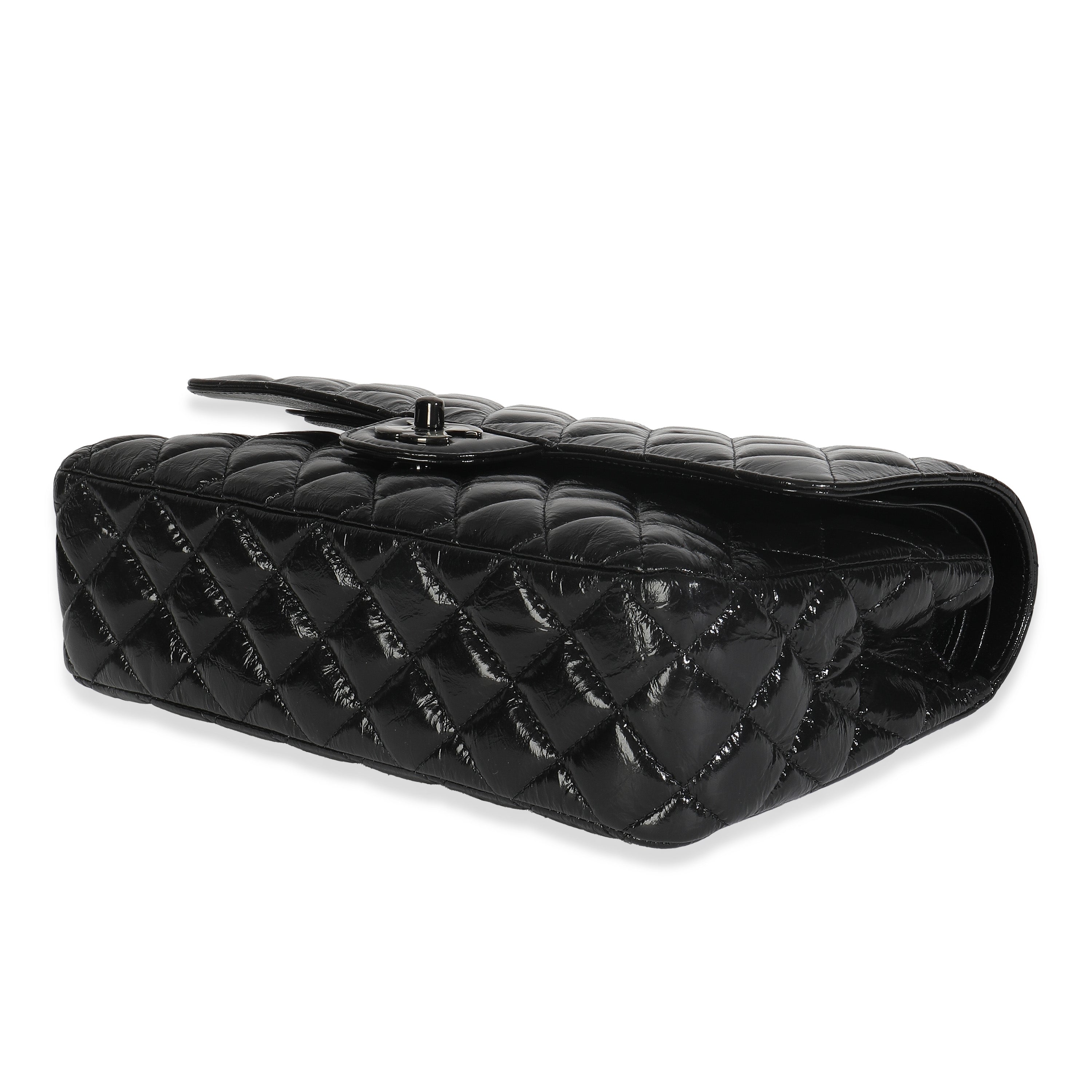 So Black Shiny Crumpled Calfskin Medium Classic Flap