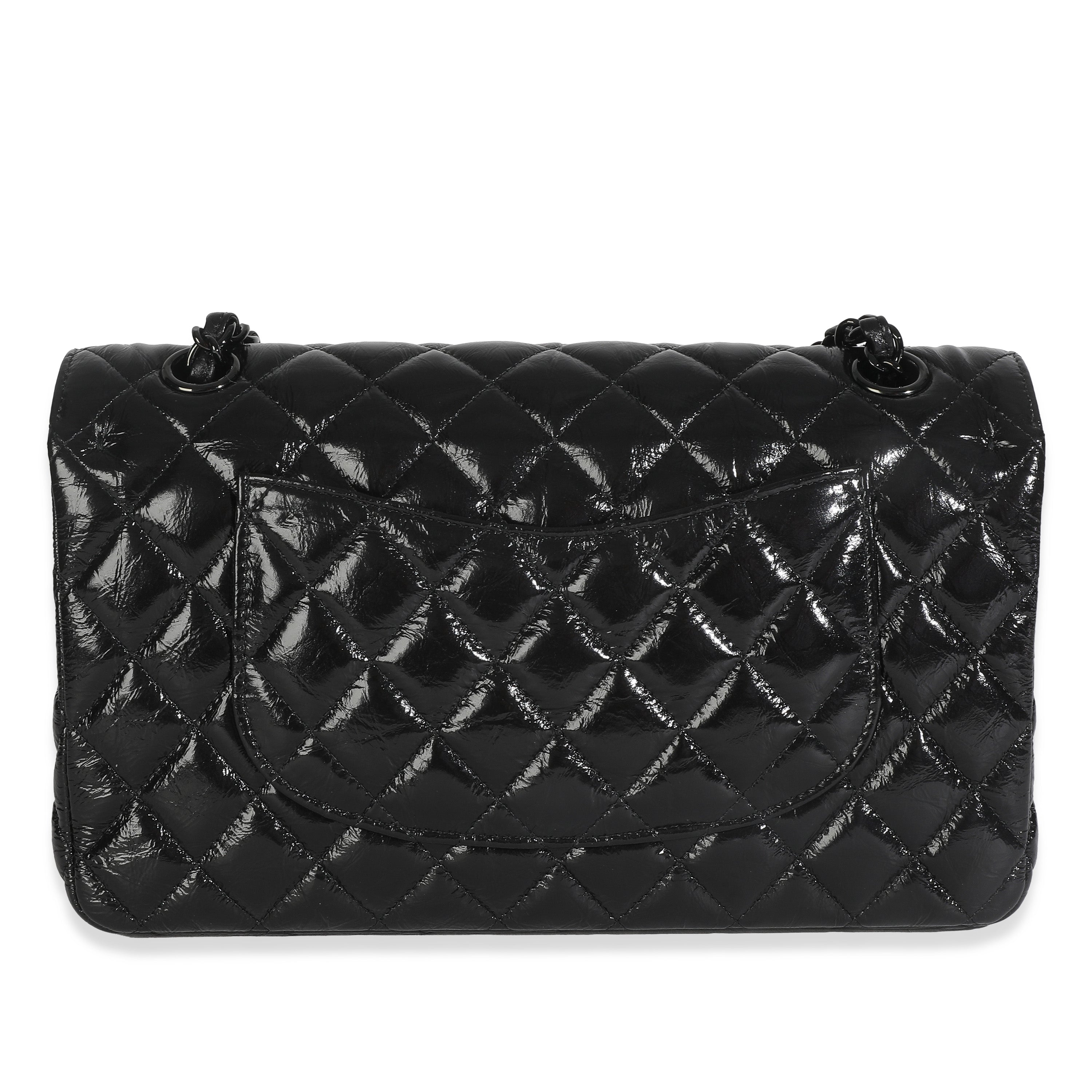 So Black Shiny Crumpled Calfskin Medium Classic Flap