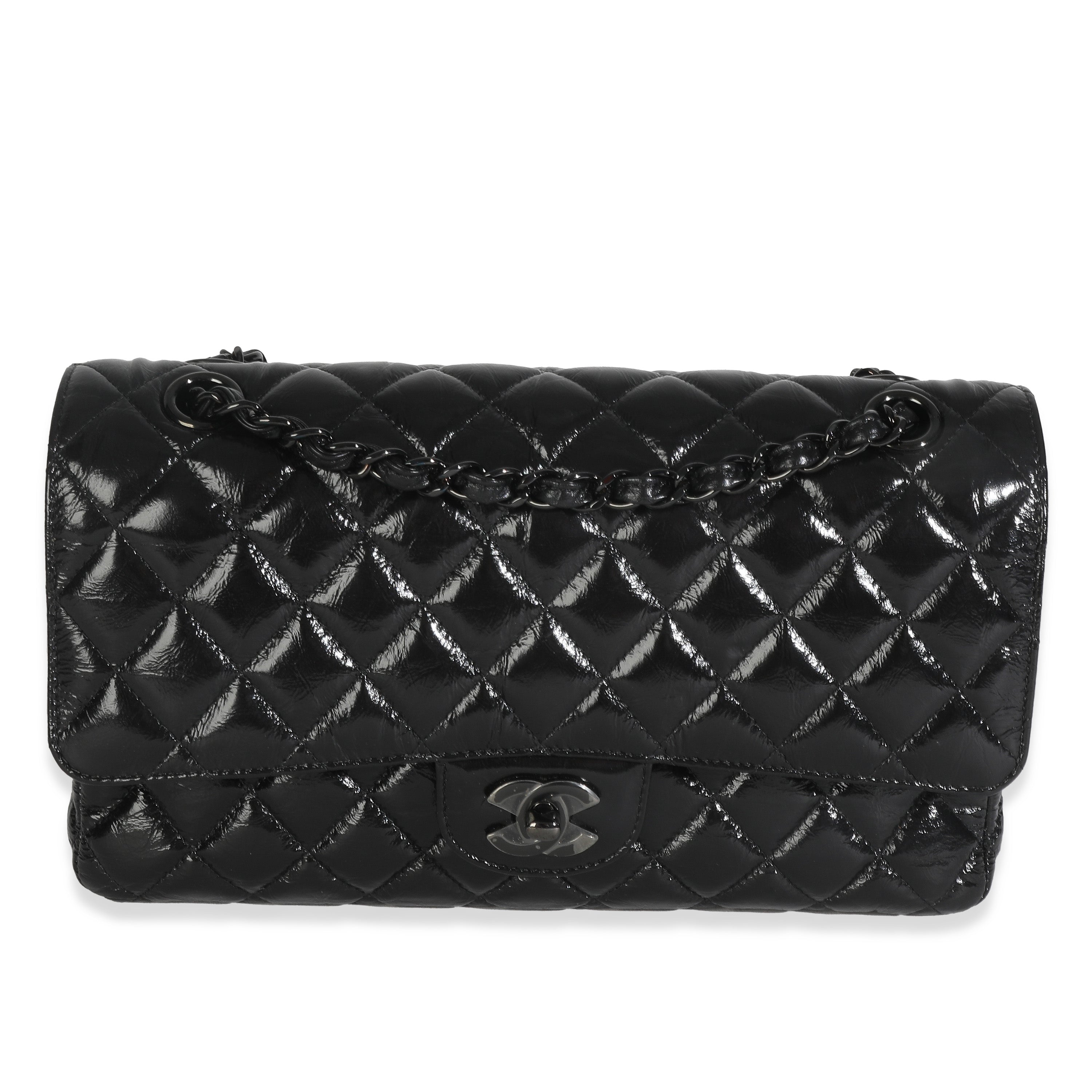 So Black Shiny Crumpled Calfskin Medium Classic Flap