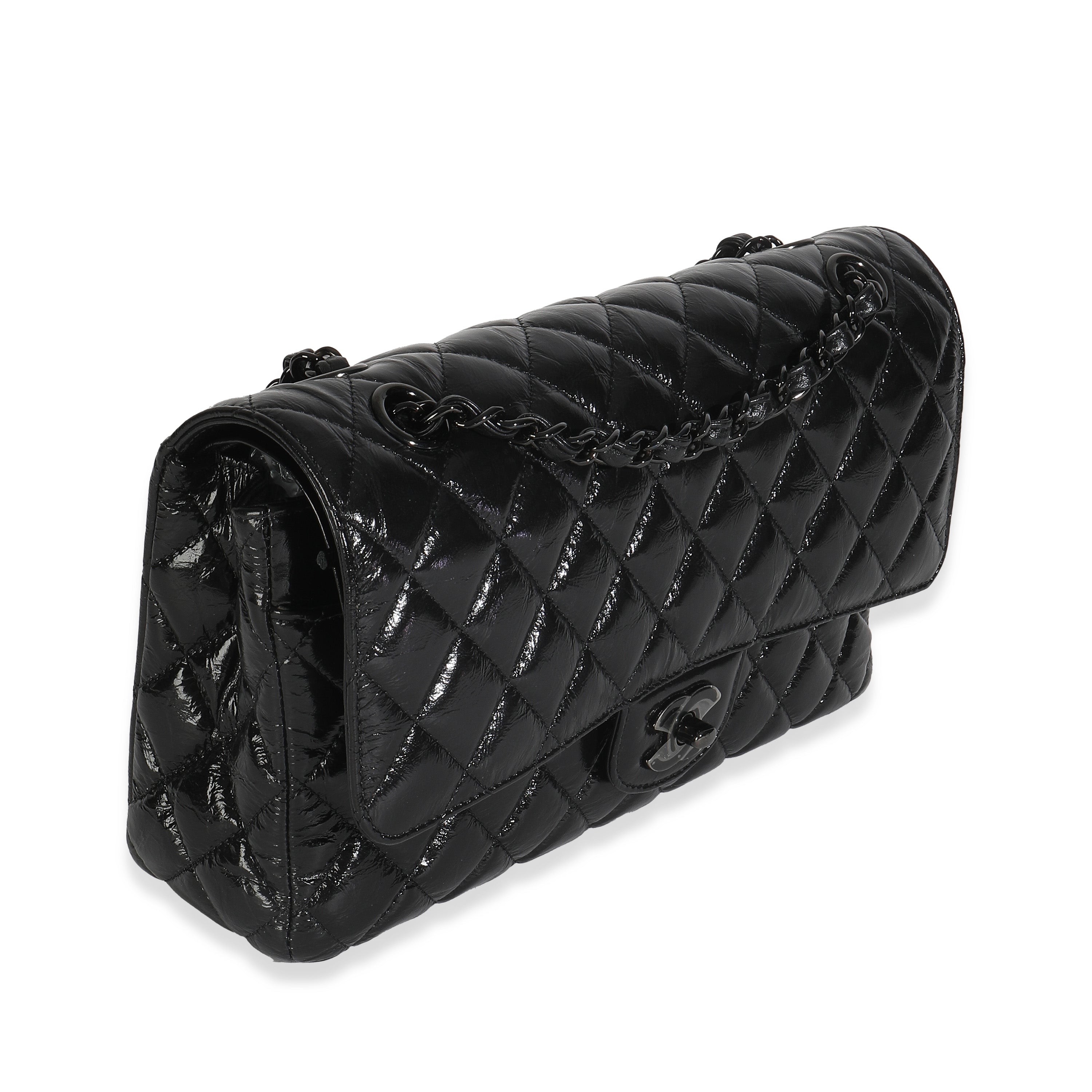 So Black Shiny Crumpled Calfskin Medium Classic Flap