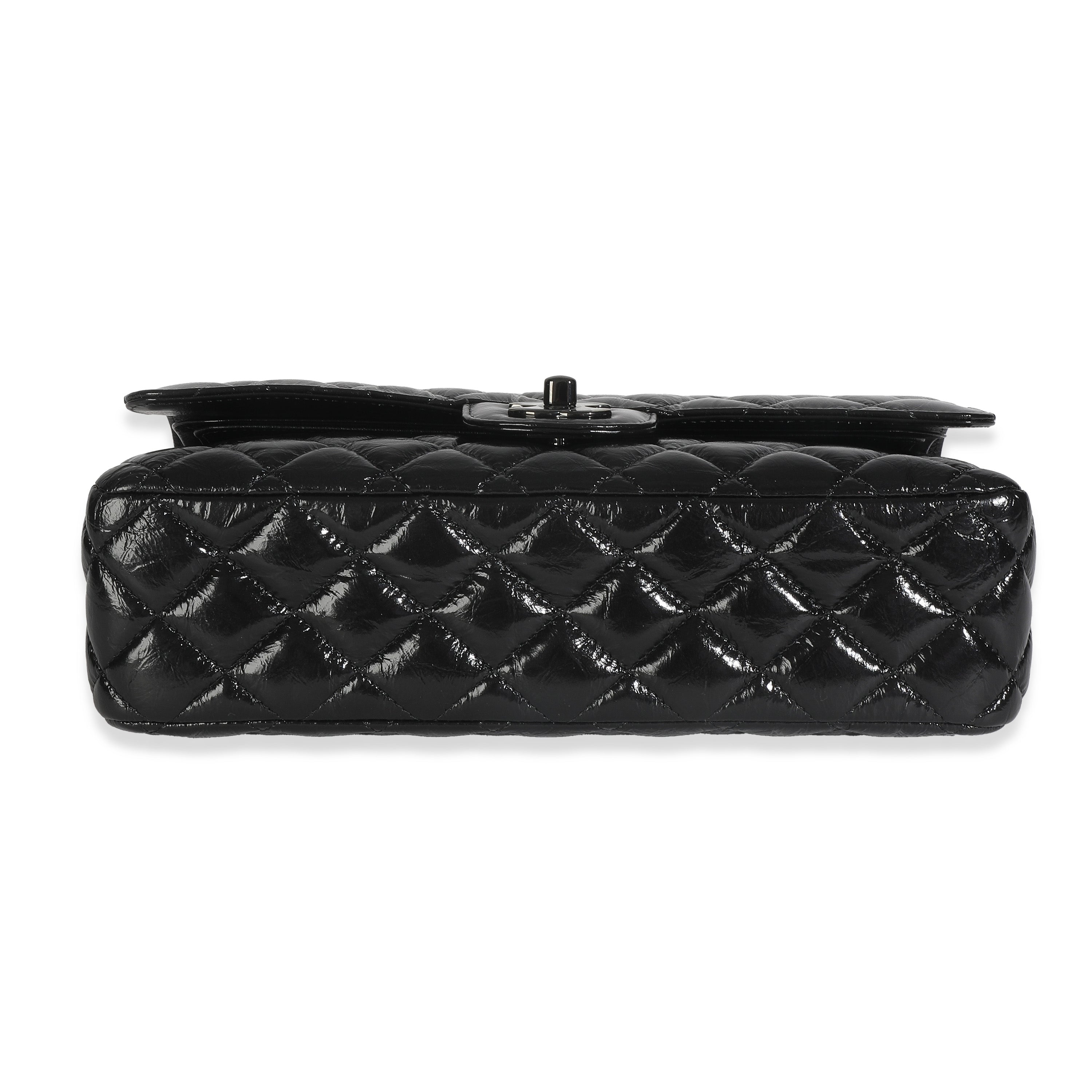 So Black Shiny Crumpled Calfskin Medium Classic Flap
