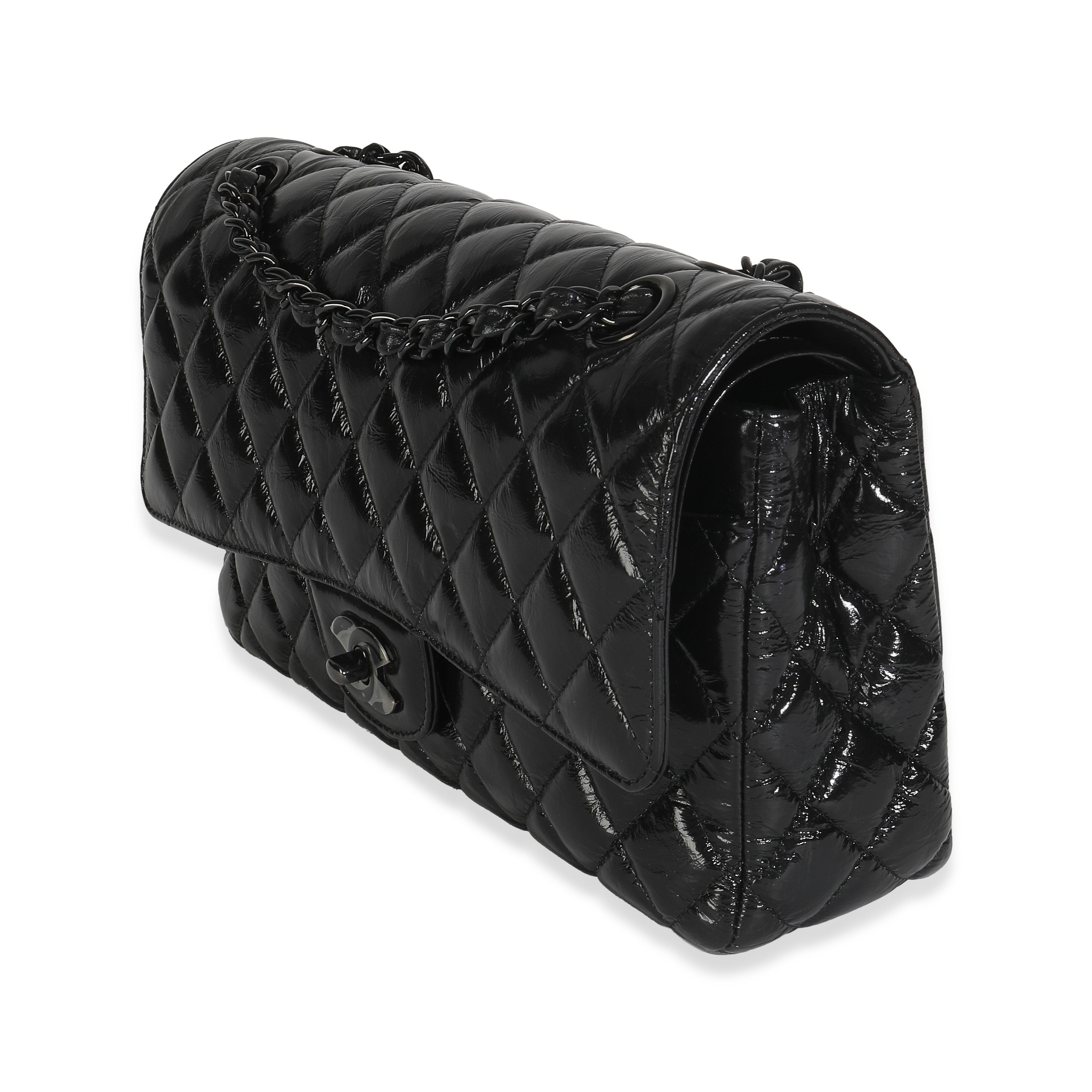 So Black Shiny Crumpled Calfskin Medium Classic Flap
