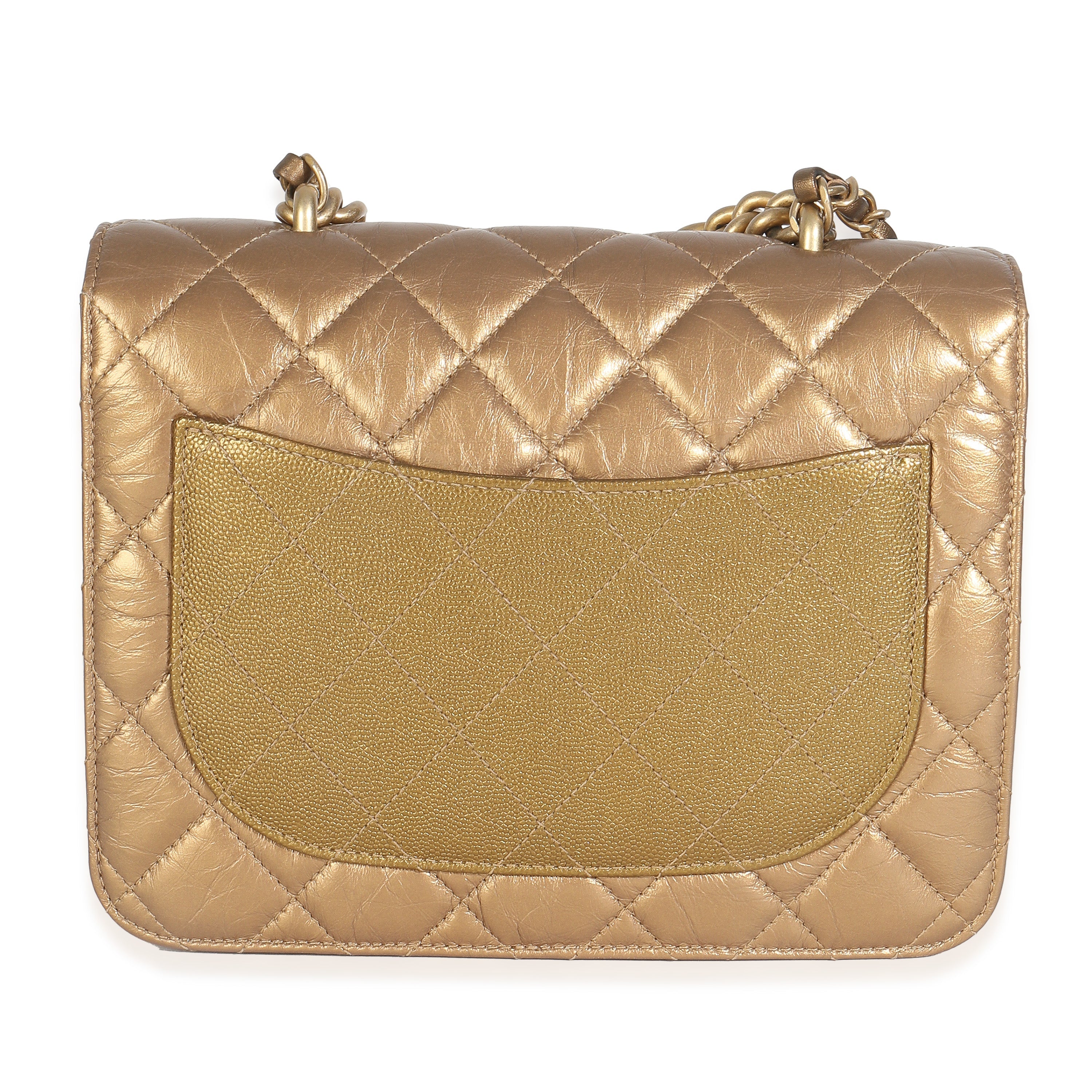 Bronze Metallic Lambskin Caviar Quilted Chain Handle Flap Bag