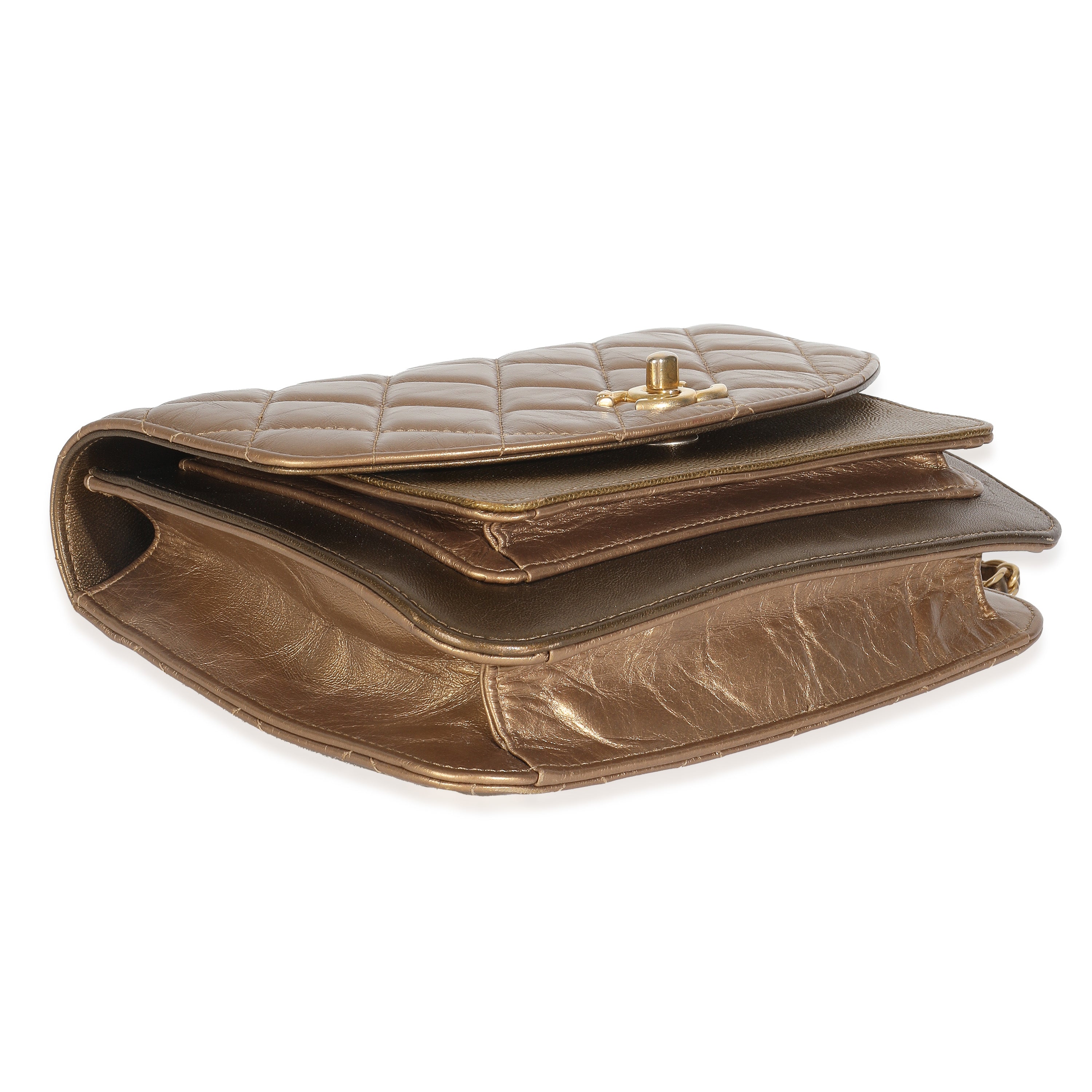 Bronze Metallic Lambskin Caviar Quilted Chain Handle Flap Bag