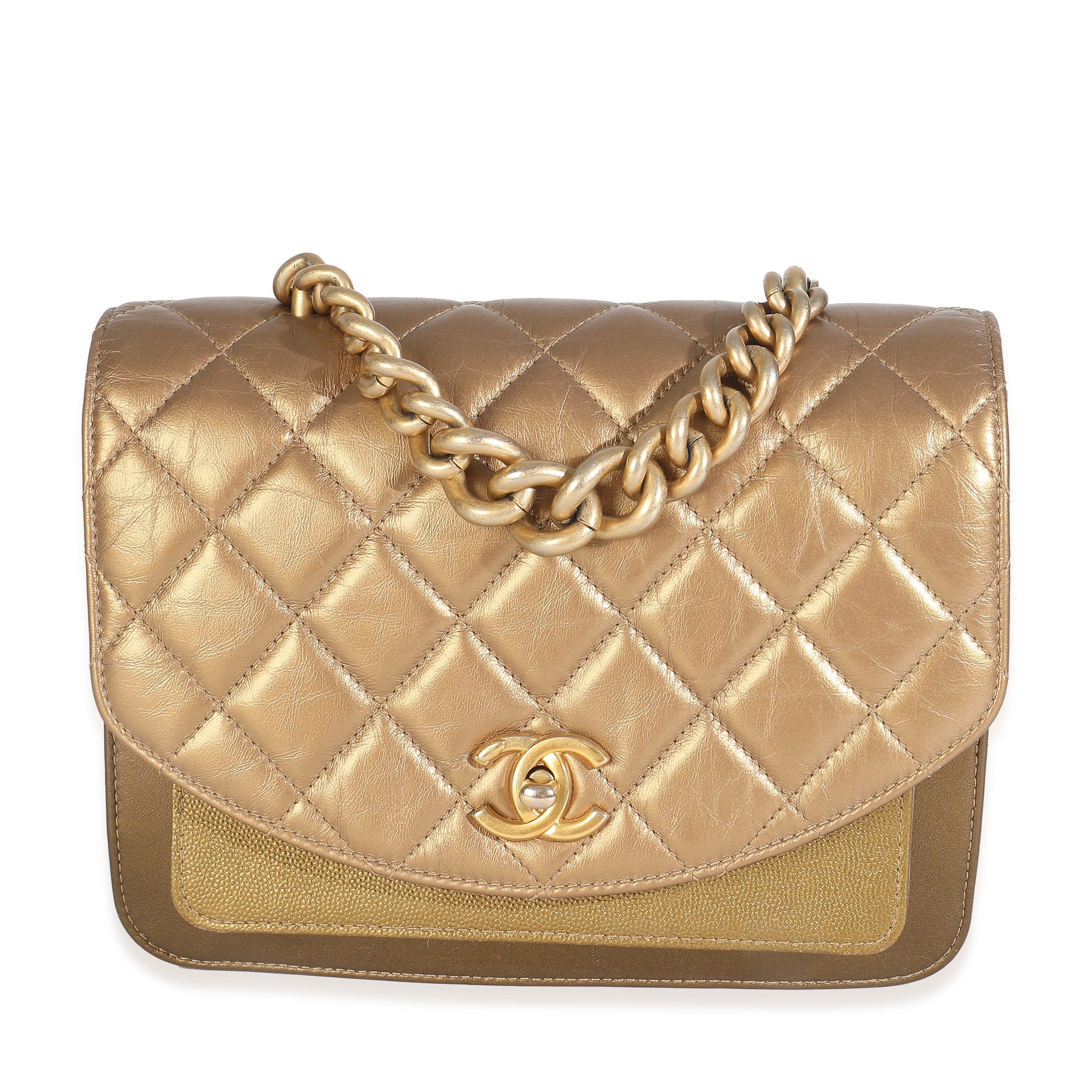 Bronze Metallic Lambskin Caviar Quilted Chain Handle Flap Bag