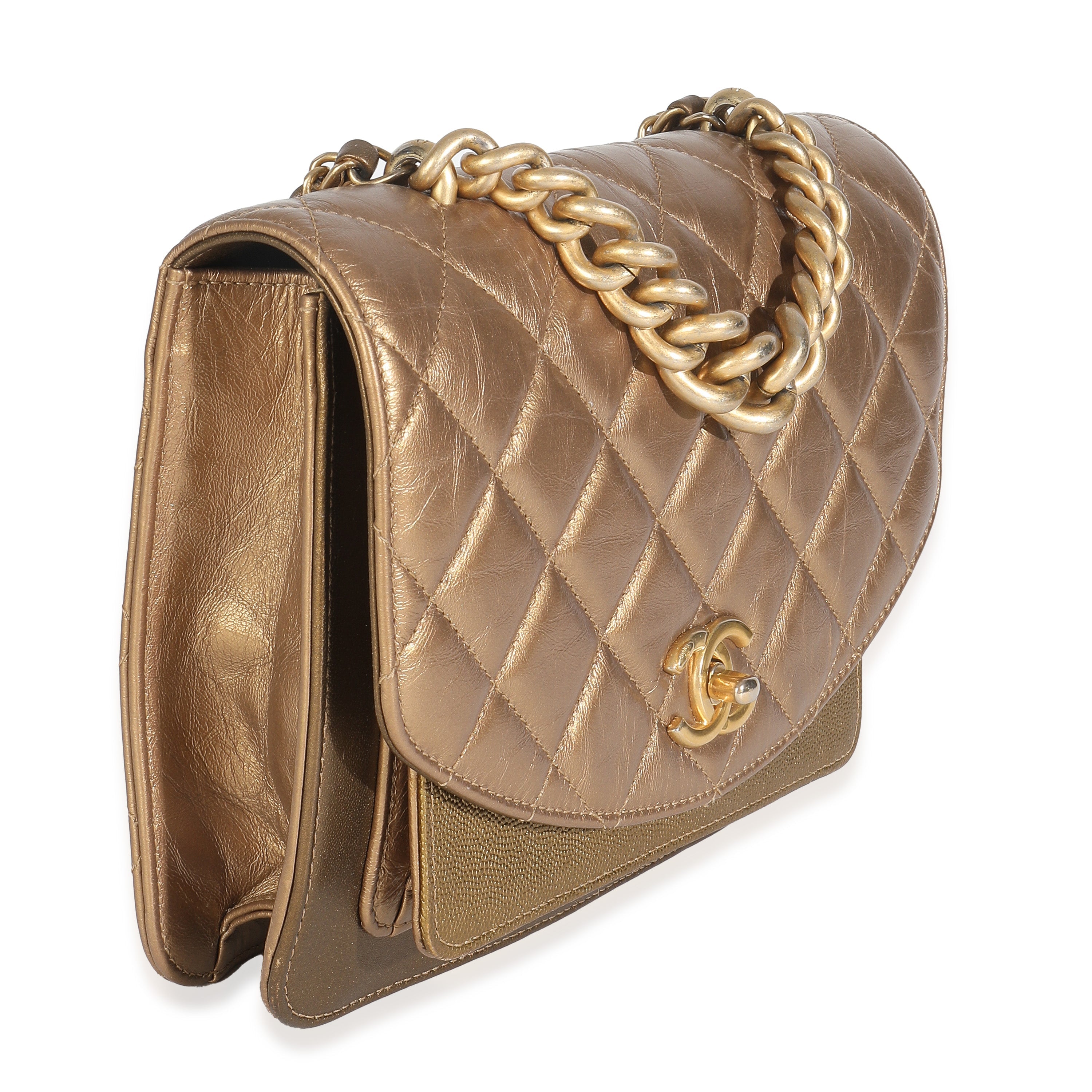 Bronze Metallic Lambskin Caviar Quilted Chain Handle Flap Bag