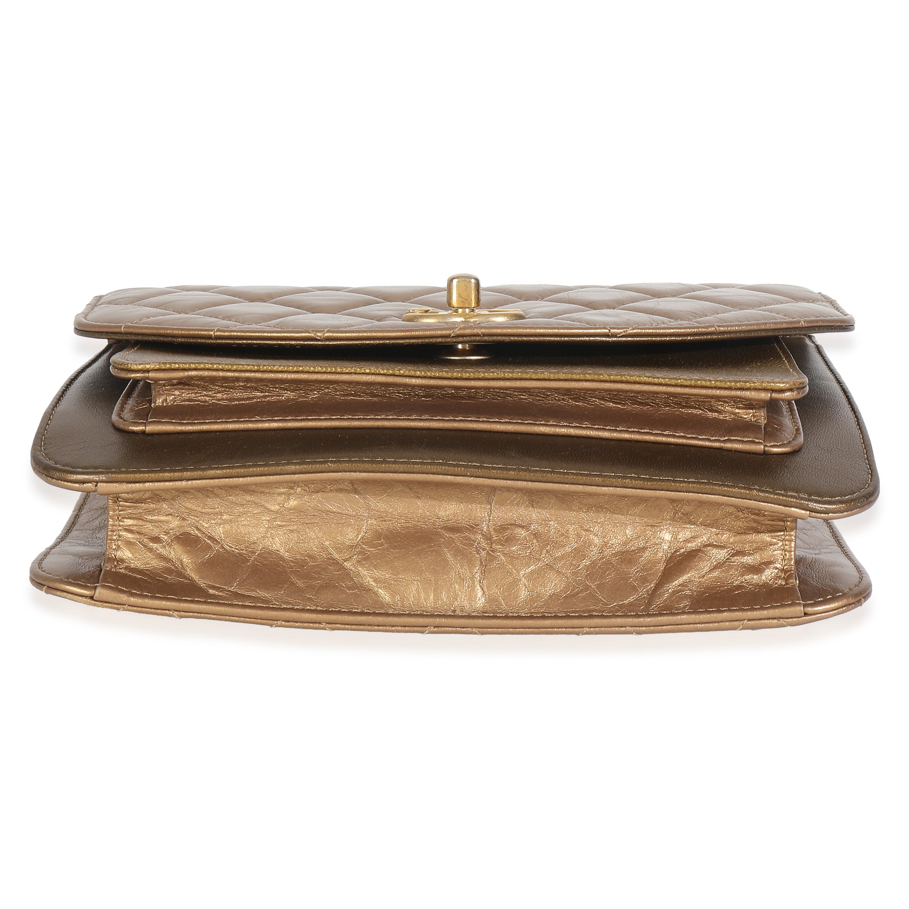 Bronze Metallic Lambskin Caviar Quilted Chain Handle Flap Bag