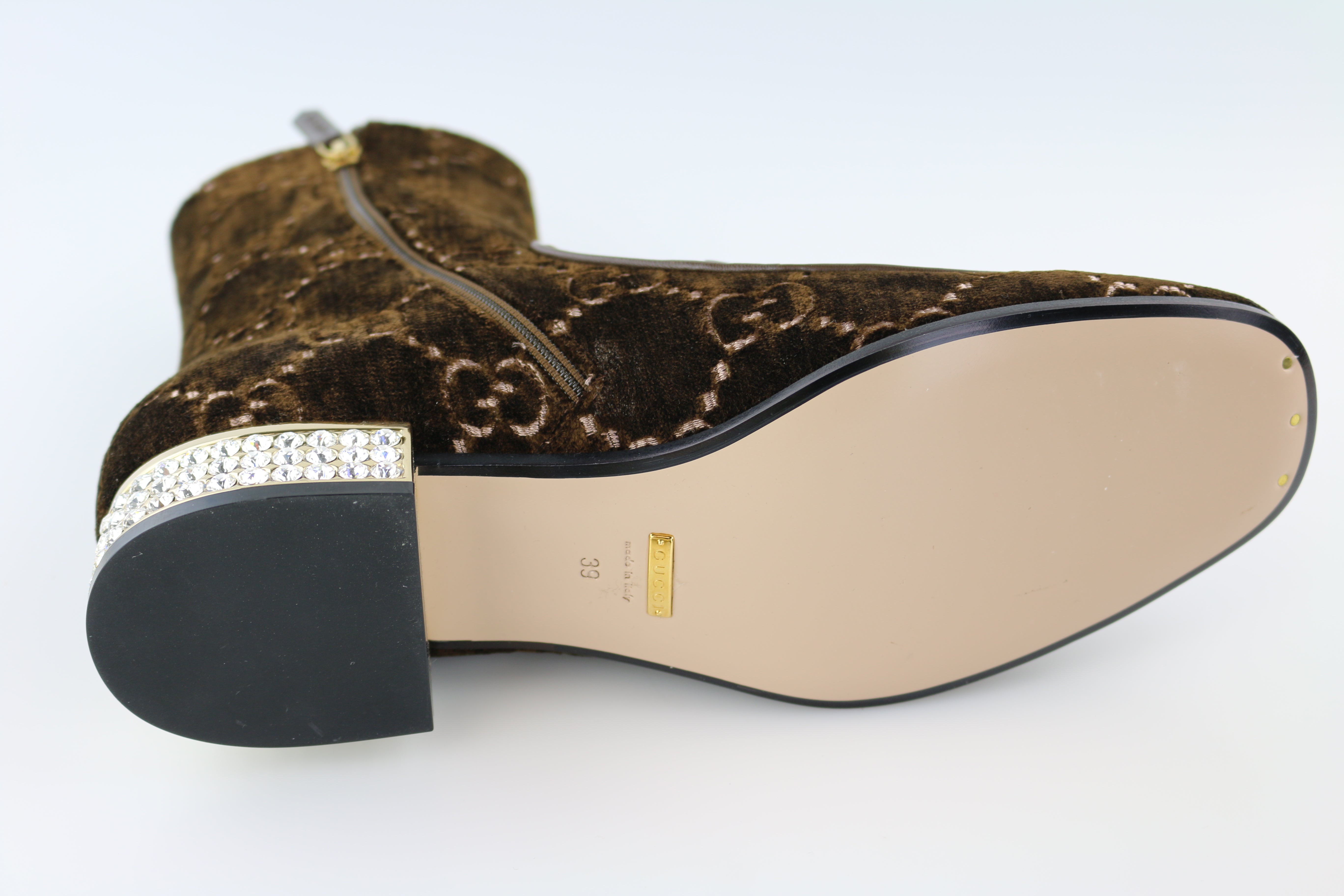 Brown Velvet GG Monogram/Crystal Boots