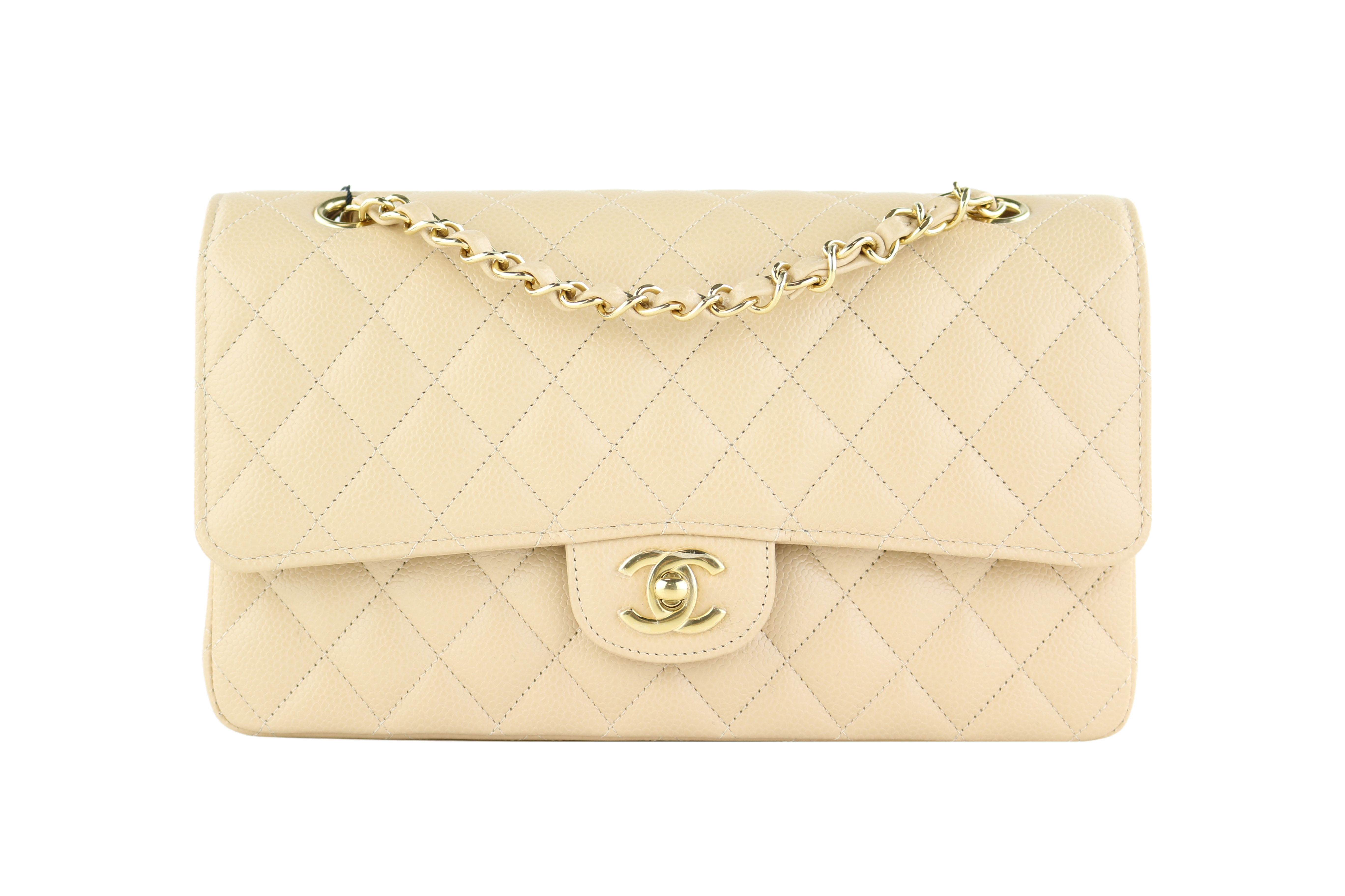 Beige Caviar Medium Flap