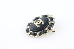 Brushed Gold/Leather Brooch