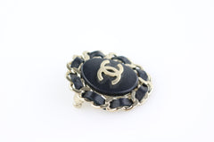 Brushed Gold/Leather Brooch