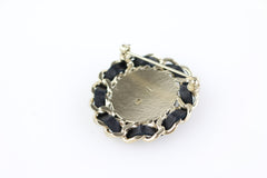 Brushed Gold/Leather Brooch