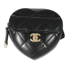 Black Lambskin Heart Zipped Arm Coin Purse