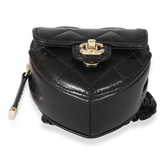 Black Lambskin Heart Zipped Arm Coin Purse