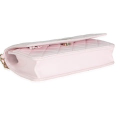 Pale Pink Lambskin Pearl Wallet On Chain