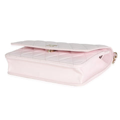 Pale Pink Lambskin Pearl Wallet On Chain