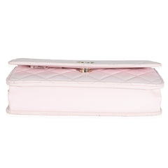 Pale Pink Lambskin Pearl Wallet On Chain