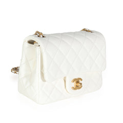 White Lambskin Pearl Crush Mini Flap