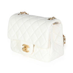 White Lambskin Pearl Crush Mini Flap