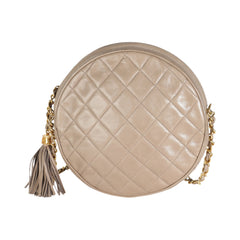 Dark Beige Lambskin Round Tassel Chain Bag
