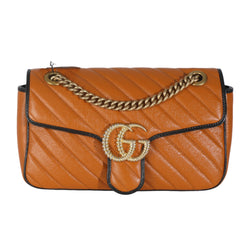 Cognac Calfskin Matelasse Diagonal Small Torchon GG Marmont Flap