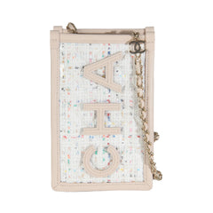 Beige Tweed/PVC Clutch on a Chain